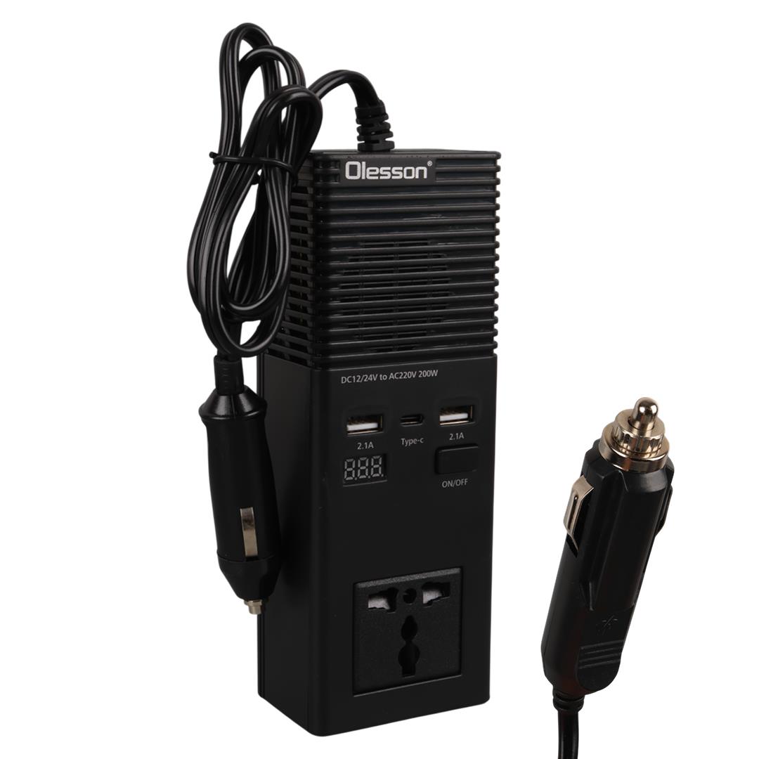 Olesson 1665 12-24V Type-C+ Çift Usbli 200W Araç Power Inverter Fiyatı - Merter Elektronik