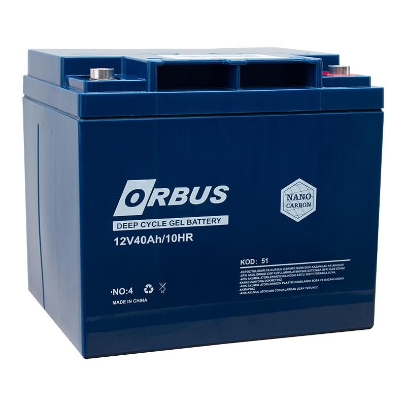 ORBUS 12 VOLT - 40 AMPER JEL TİP KARBON SOLAR AKÜSÜ (197 X 165 X 170 MM)