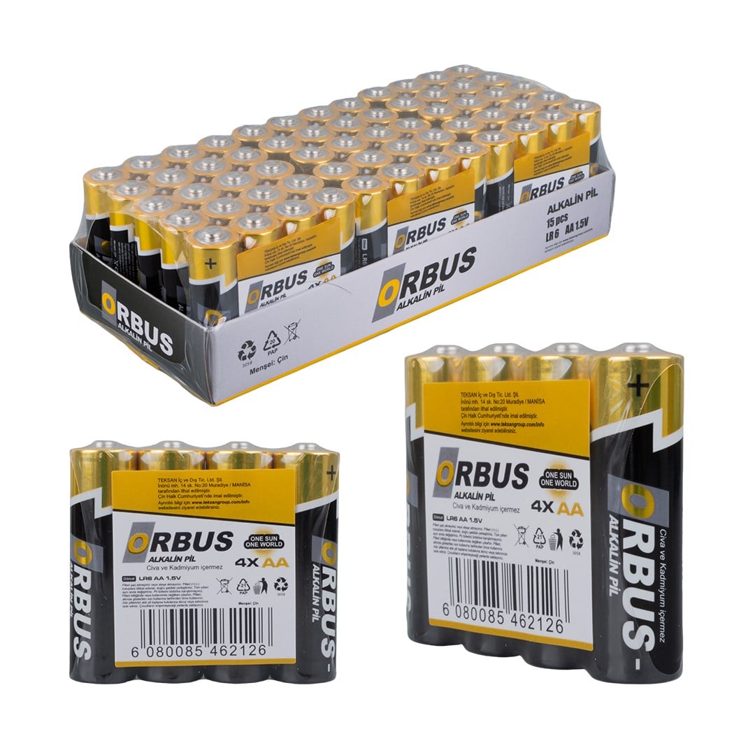 ORBUS ORB-LR06 AA ALKALİN KALEM PİL (60'LI PAKET)