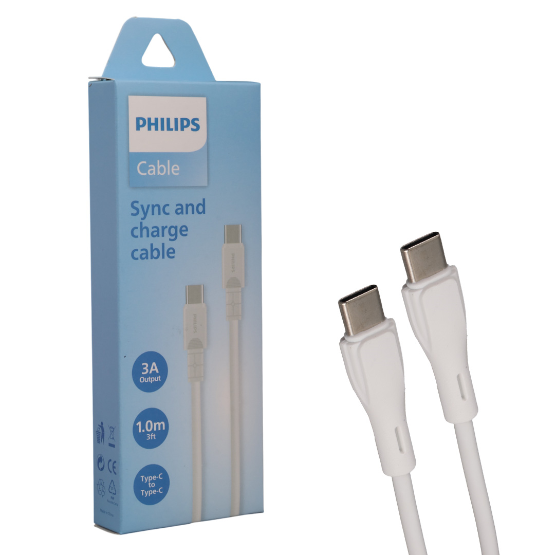 PHILIPS DLC3001CW/70 TYPE-C TO TYPE-C BEYAZ 3 AMPER 1 METRE VERİ VE HIZLI ŞARJ KABLOSU