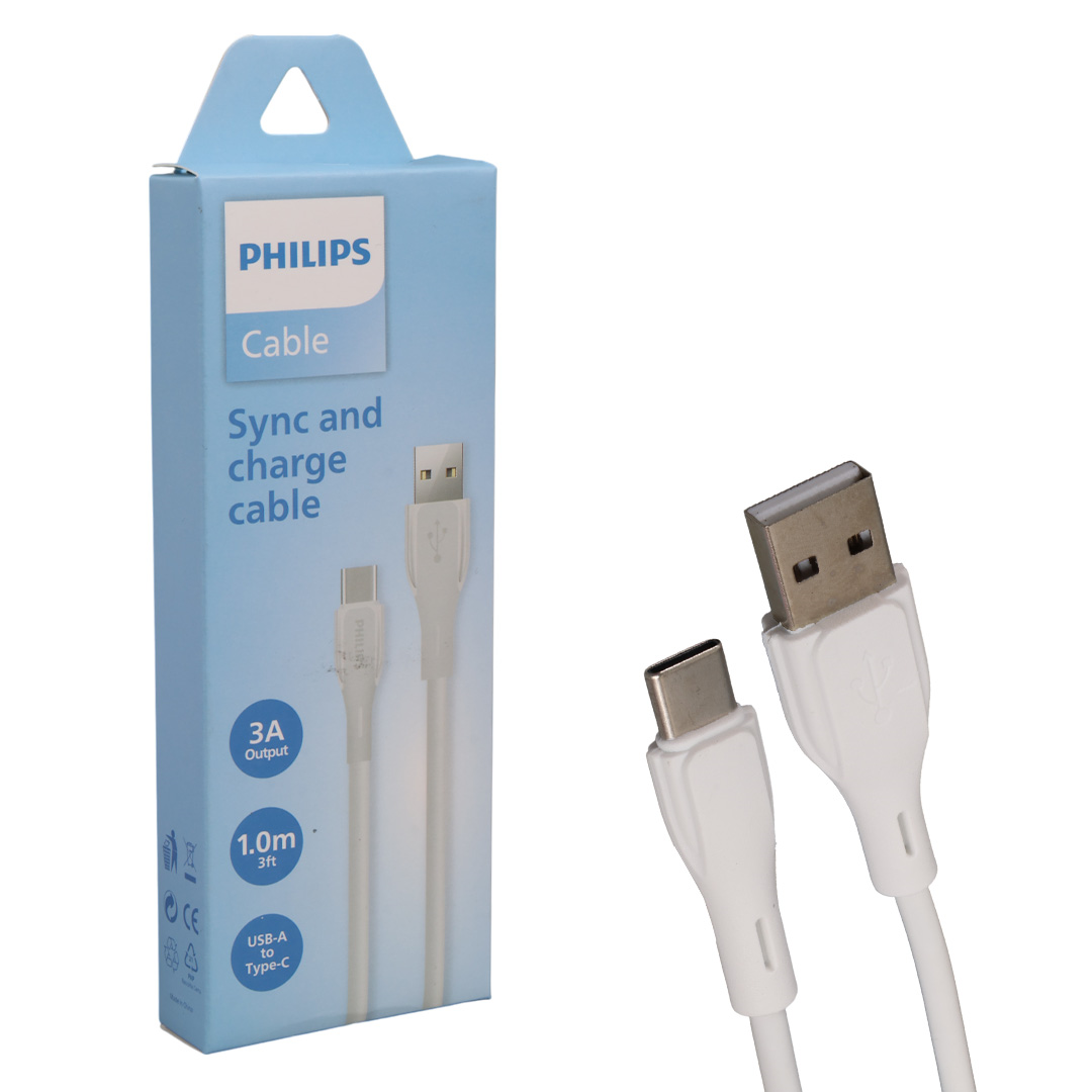 PHILIPS DLC4001AW/70 USB TO TYPE-C BEYAZ 3 AMPER 1 METRE VERİ VE ŞARJ KABLOSU