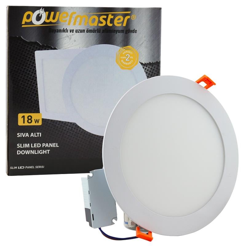 POWERMASTER 18 WATT 6500K 205 MM SIVA ALTI BEYAZ YUVARLAK SLIM LED-ECO SPOT PANEL