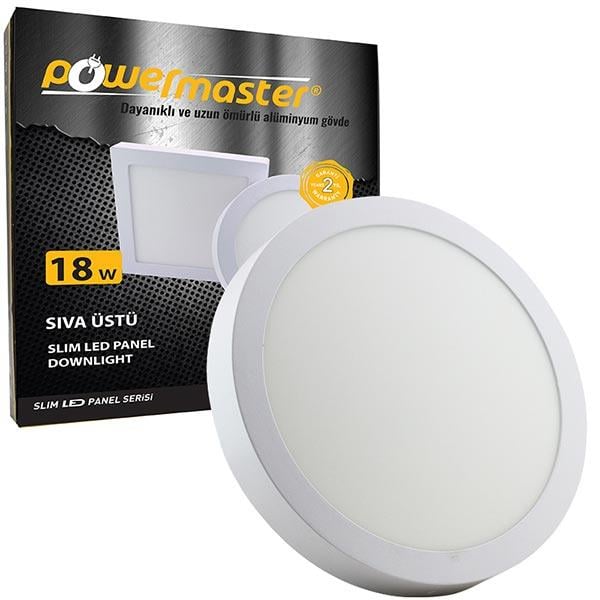 POWERMASTER 18 WATT 6500K 225 MM SIVA ÜSTÜ BEYAZ YUVARLAK SLIM LED-ECO SPOT PANEL