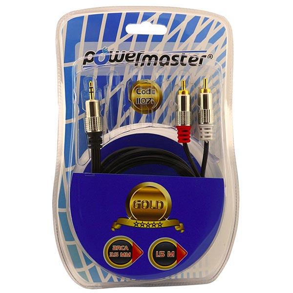 POWERMASTER 2 RCA ERKEK + 3.5 MM STEREO ERKEK 1.5 METRE METAL GOLD UÇ AMBALAJLI KABLO