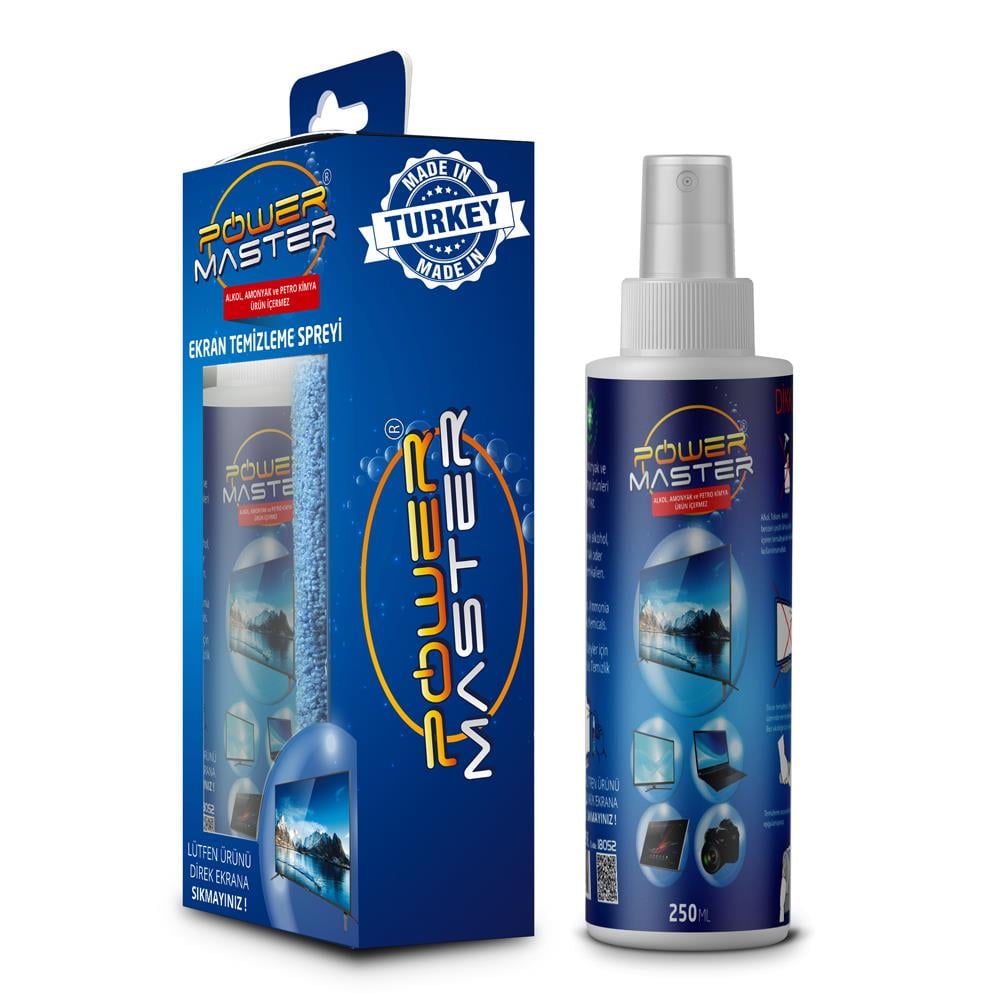 POWERMASTER 250ML EKRAN TEMİZLEME SPREYİ + BEZ HEDİYELİ