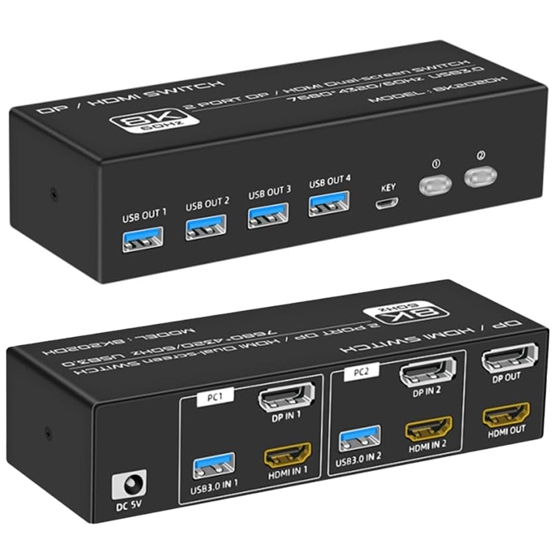 POWERMASTER 8K202DH 8K 2 PORT DP/HDMI KVM SWITCH