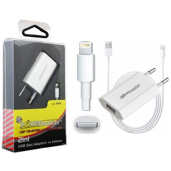 POWERMASTER IOS IPHONE 5/6 5 VOLT 1.2 AMPER ŞARJ ALETİ + KABLO
