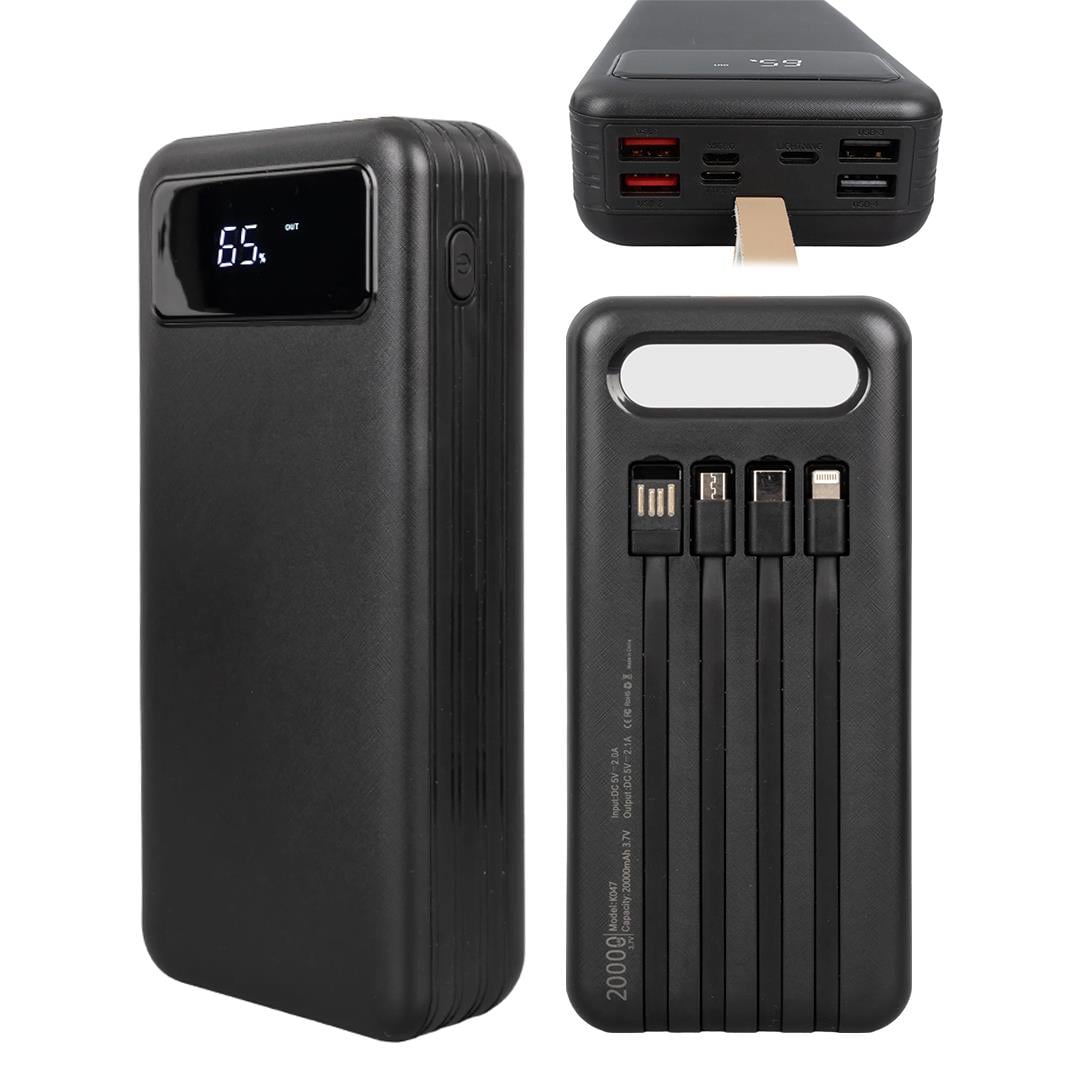 POWERMASTER K047-20 20000MAH DİJİTAL GÖSTERGELİ USB-MICRO-LIGHTNING-TYPE-C GİRİŞLİ KABLOLU POWERBANK