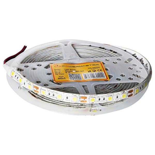 POWERMASTER LED ŞERİT 3 ÇİPLİ BEYAZ DIŞ MEKAN SİLİKONLU 60 LED 5 METRE (5050)