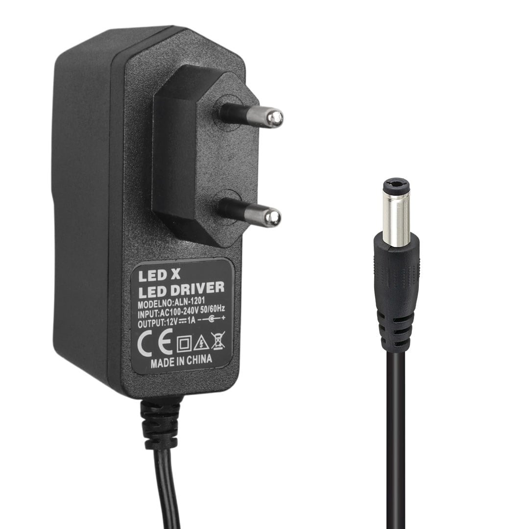 POWERMASTER LEDX ALN-1201  12 VOLT - 1 AMPER 5.5*2.5 MM UÇLU LEDLİ PLASTİK KASA PRİZ TİPİ ADAPTÖR