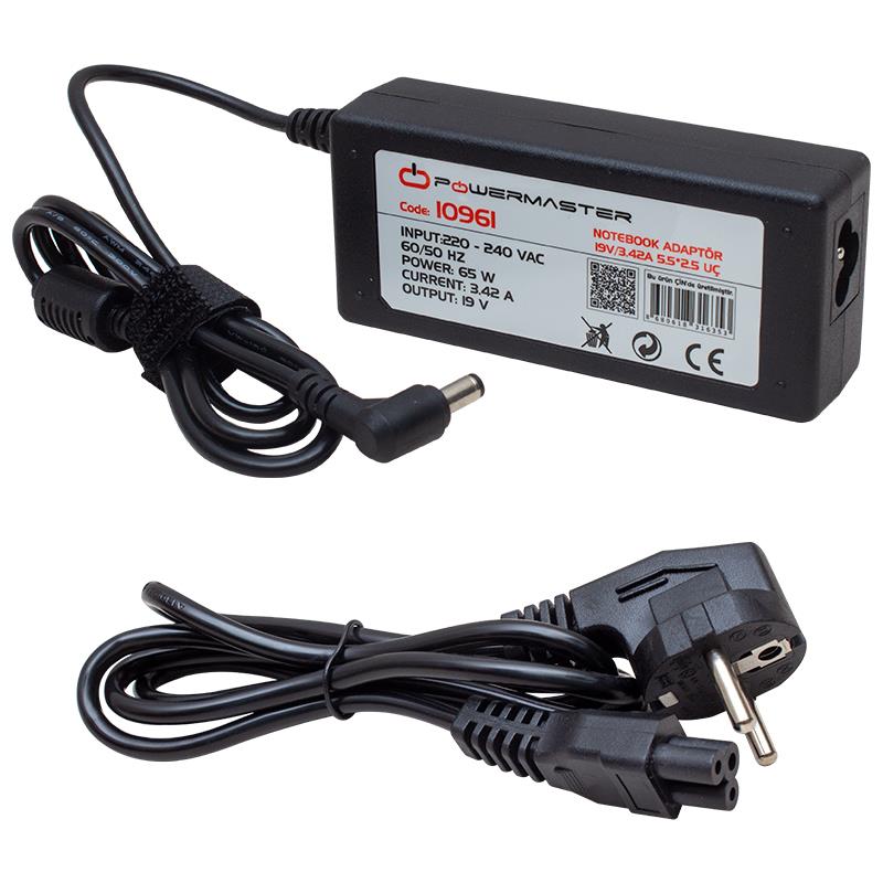 POWERMASTER PM-10961 19 VOLT - 3.42 AMPER 5.5*2.5 MM UÇLU ADAPTÖR (TOSHIBA-ASUS-ACER NOTEBOOK)