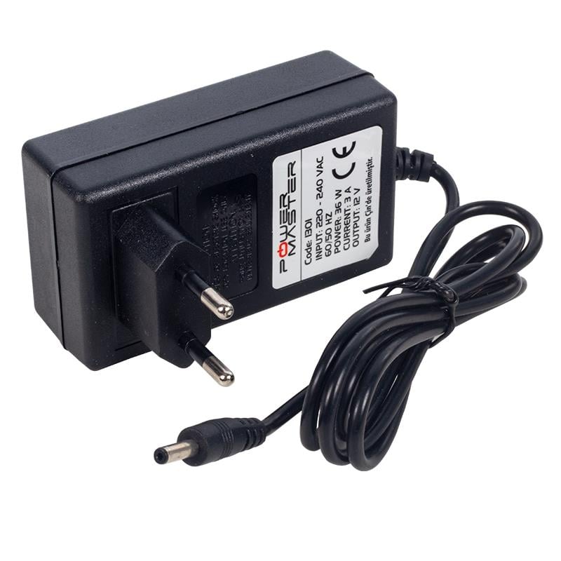 POWERMASTER PM-1301 12 VOLT - 3 AMPER 3.5*1.35 MM UÇLU VERA YAZAR KASA POS PLASTİK KASA ADAPTÖR