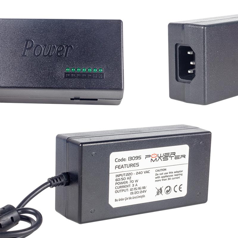 POWERMASTER PM-13095 12 VOLT - 24 VOLT - 70 WATT 8 UÇLU UNIVERSAL NOTEBOOK ADAPTÖRÜ