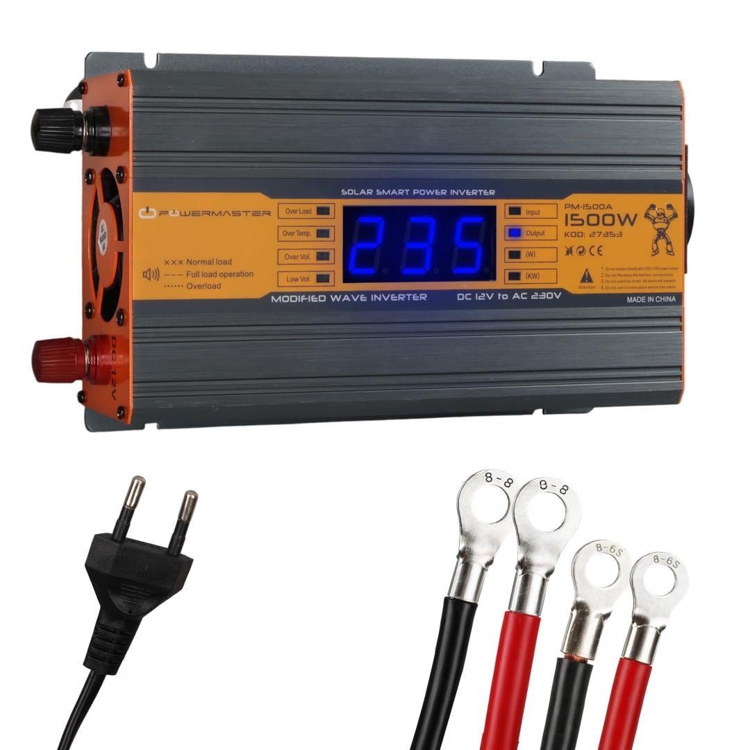 POWERMASTER PM-1500A 12 VOLT 1500 WATT LED EKRANLI POWER INVERTER Fiyatı - Merter Elektronik