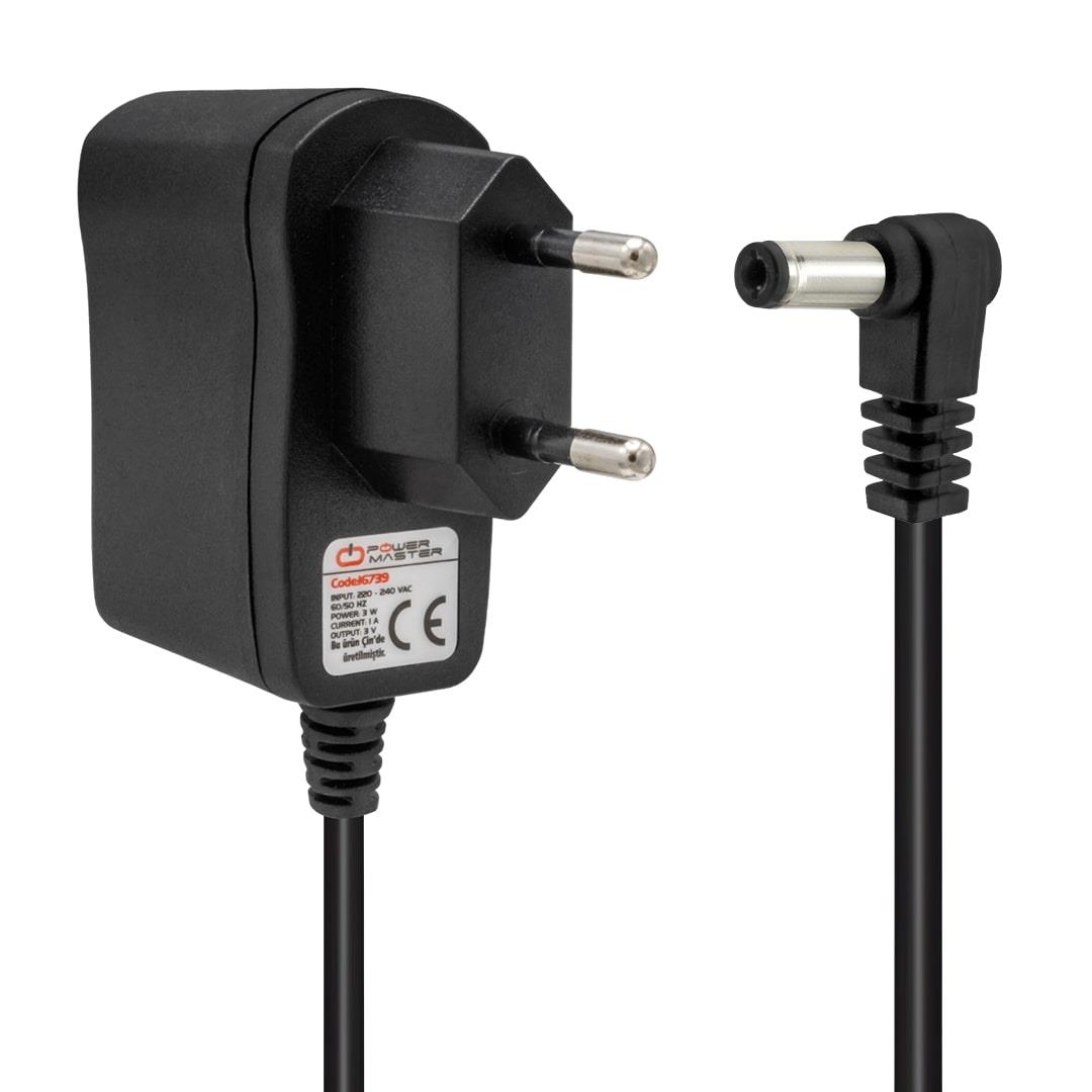 POWERMASTER PM-16739 3 VOLT - 1 AMPER 5.5*2.5 MM UÇLU PLASTİK KASA PRİZ TİPİ ADAPTÖR