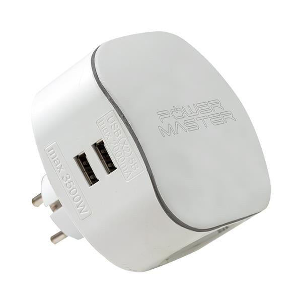 POWERMASTER PM-17593 16 AMPER - 3500 WATT/5 VOLT - 2.1 AMPER ÇİFT USBLİ KABLOSUZ 3LÜ OVAL AKIM KORUMALI PRİZ