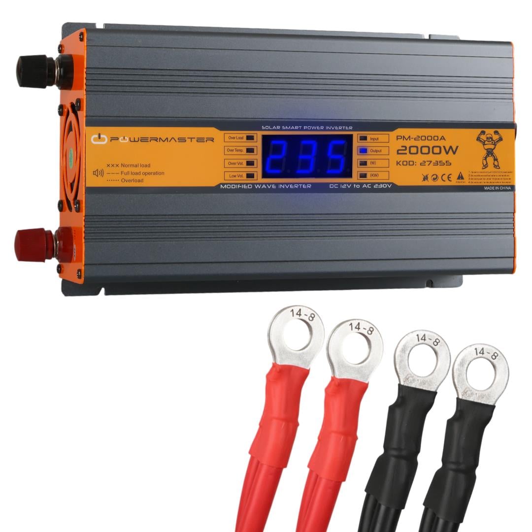 POWERMASTER PM-2000A 12 VOLT 2000 WATT LED EKRANLI POWER INVERTER Fiyatı - Merter Elektronik