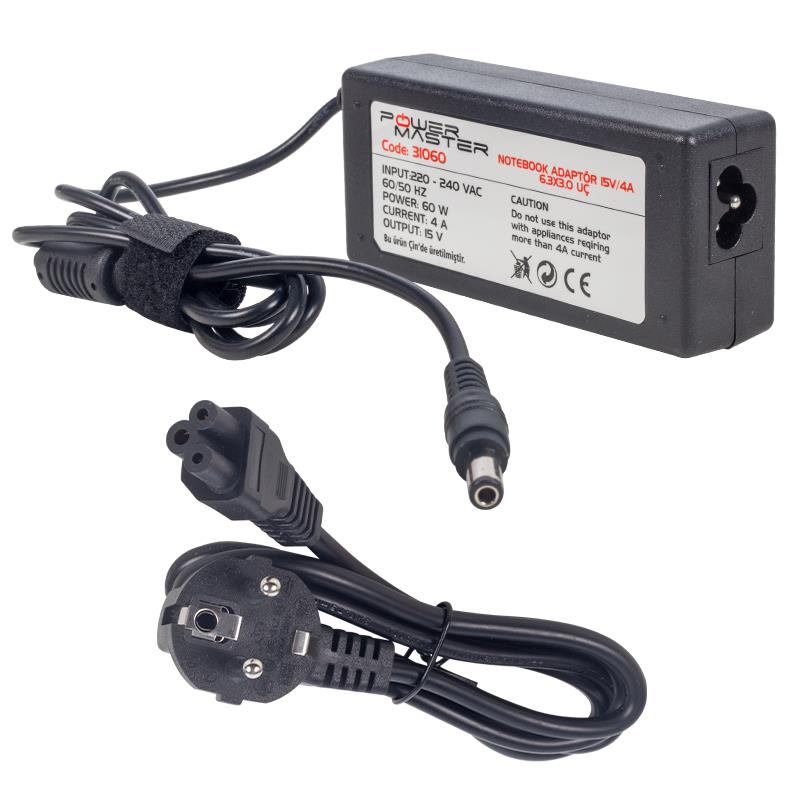 POWERMASTER PM-31060 15 VOLT - 4 AMPER 6.3*3.0 MM UÇLU ADAPTÖR (TOSHIBA NOTEBOOK)