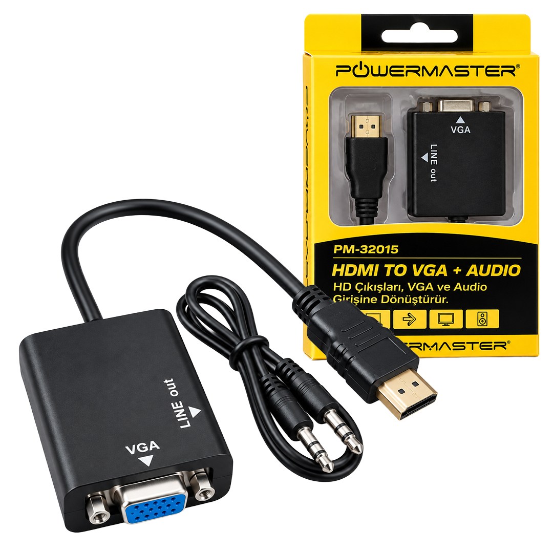 Powermaster PM-32015 Siyah 3.5mm Ses Destekli HDMI to VGA+Audio Dönüştürücü Adaptör  Fiyatı - Merter Elektronik