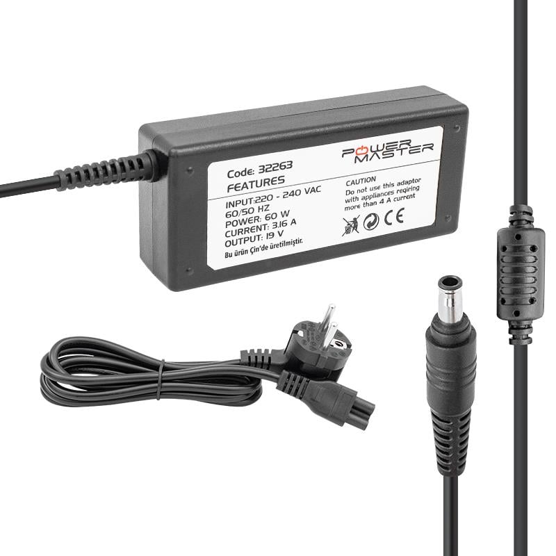 POWERMASTER PM-32263 19 VOLT - 3.16 AMPER 5.5*3.0 MM UÇLU ADAPTÖR (SAMSUNG NOTEBOOK)