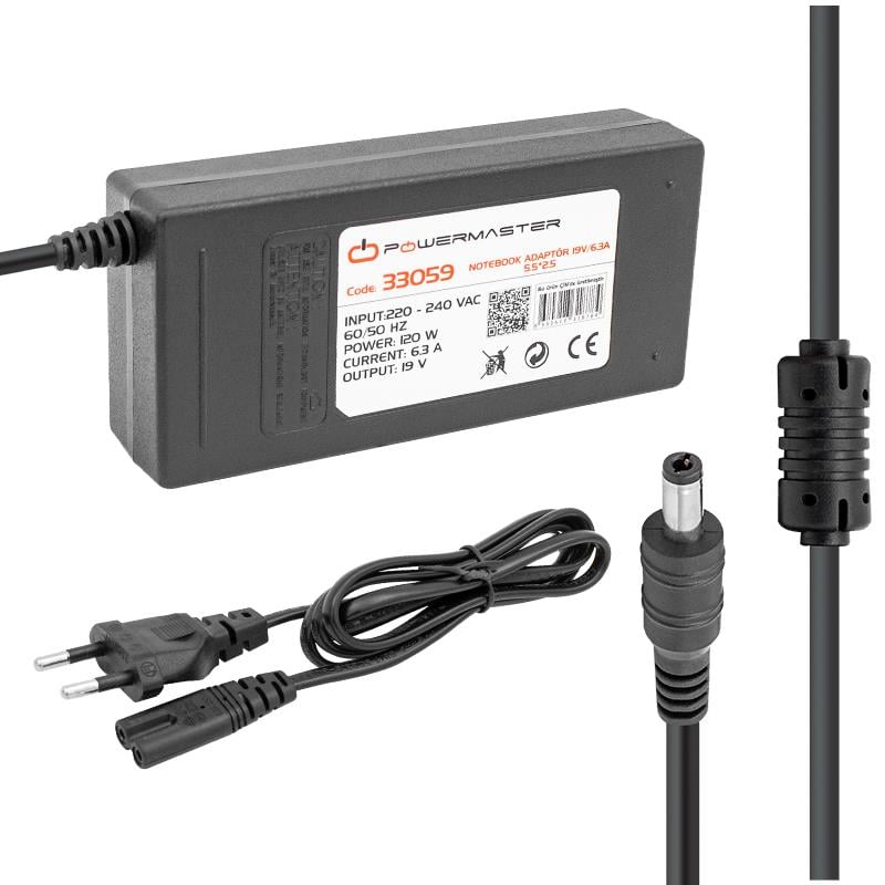 POWERMASTER PM-33059 19 VOLT - 6.3 AMPER - 120 WATT 5.5*2.5 MM UÇLU ADAPTÖR (TOSHIBA NOTEBOOK)