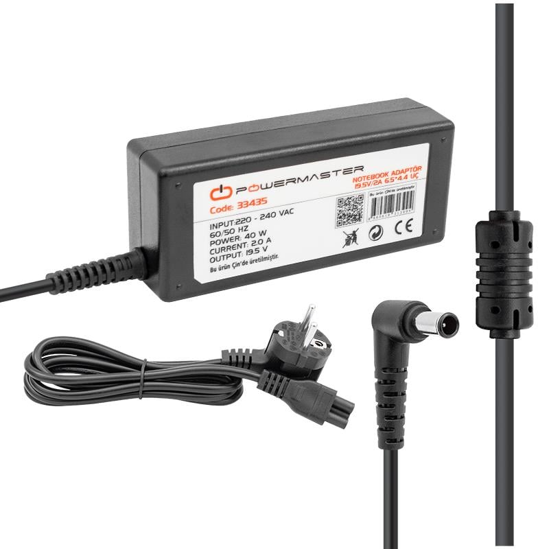 POWERMASTER PM-33435 19.5 VOLT - 2 AMPER 6.5*4.4 MM UÇLU ADAPTÖR (SONY NOTEBOOK)
