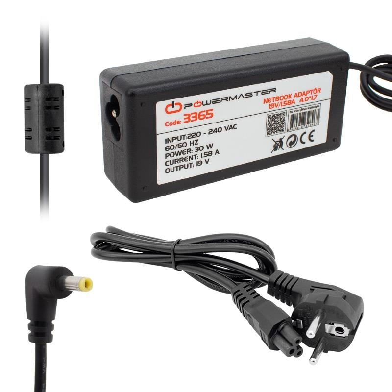 POWERMASTER PM-3365 19 VOLT - 1.58 AMPER - 30 WATT 4.0*1.7 MM UÇLU ADAPTÖR (HP NOTEBOOK)