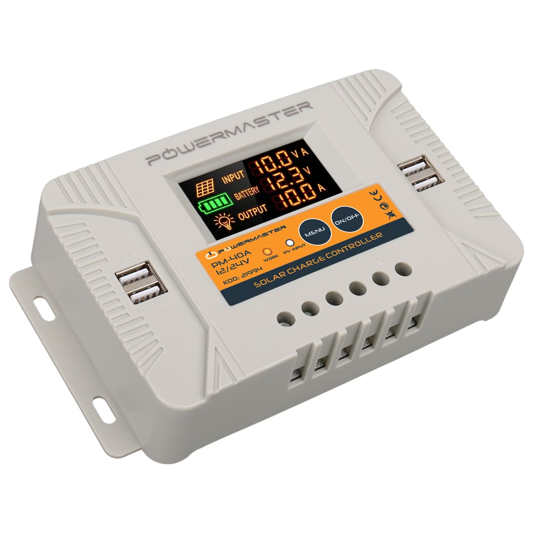PowerMaster PM-40A 12 Volt - 24 Volt - 40 Amper 4 USB'LI Dijital Otomatik Solar Şarj Kontrol Regülatörü Fiyatı - Merter Elektronik
