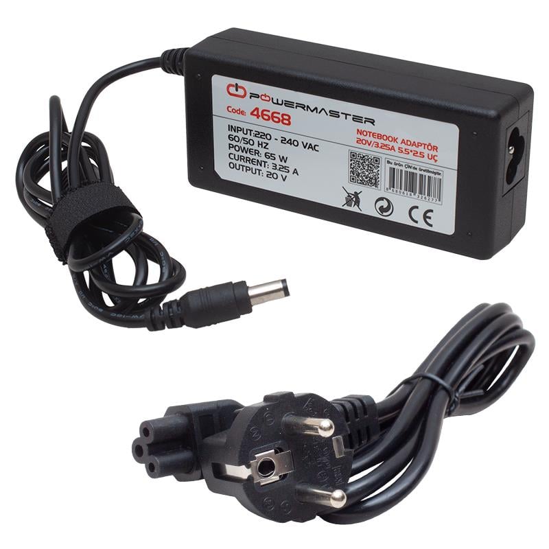 POWERMASTER PM-4668 20 VOLT - 3.25 AMPER 5.5*2.5 MM UÇLU ADAPTÖR (LENOVO IBM NOTEBOOK)