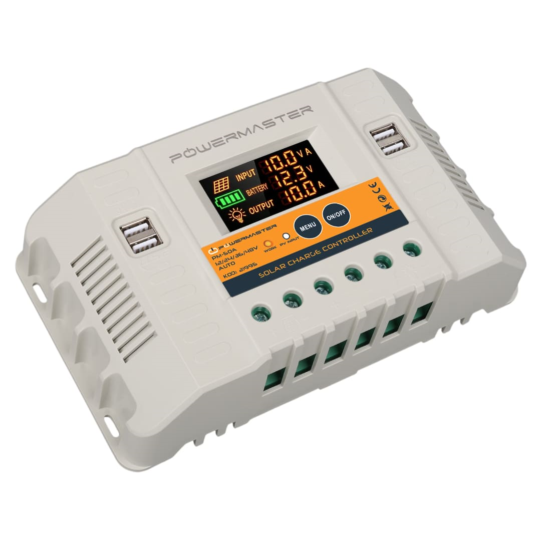 Powermaster PM-50A 12V-24V-36V-48V 50A 4 Usb'li Dijital Otomatik Solar Şarj Regülatörü Fiyatı - Merter Elektronik