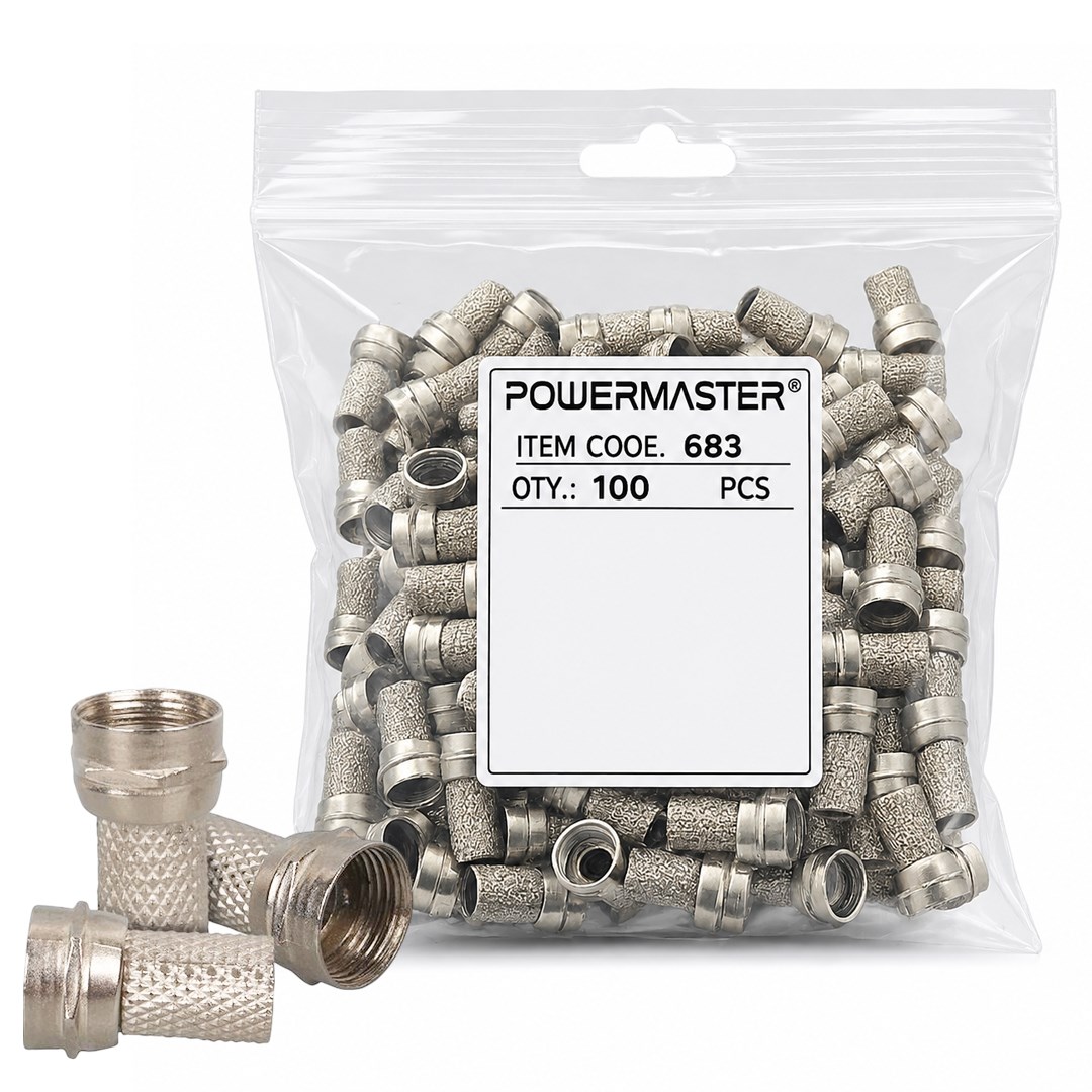 PowerMaster PM-683 F Konnektör RG6/U4 Uydu Anten Kablo Uyumlu Çevirmeli Vidalı Tip (100'lü Paket) Fiyatı - Merter Elektronik