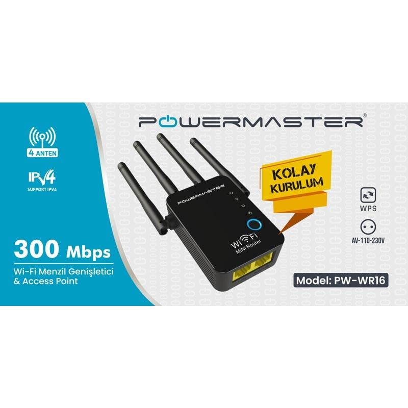 POWERMASTER PW-WR16 300 MBPS 4 ANTEN USB WIFI REPEATER+ACCESS POINT