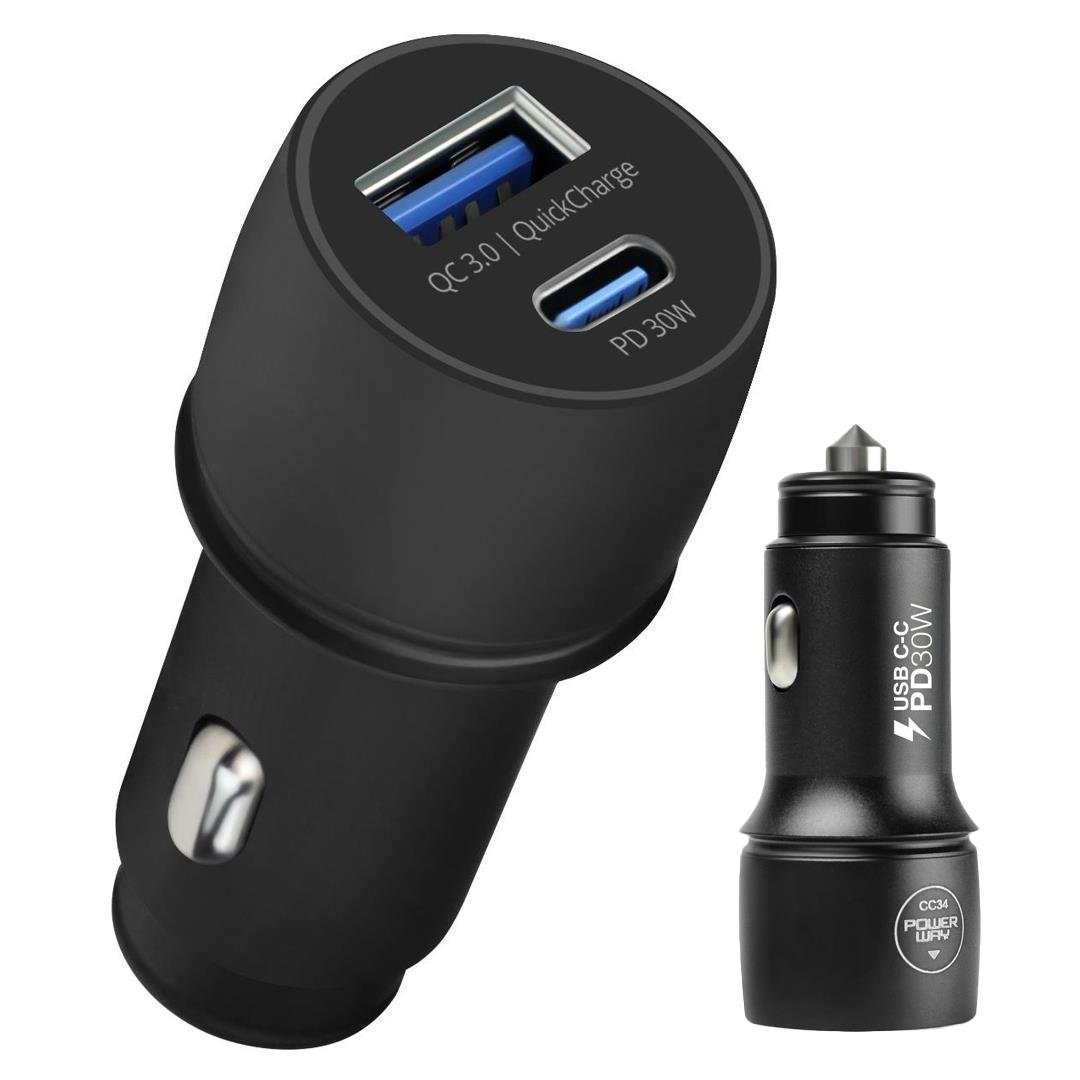 POWERWAY CC34 TPYE-C+USB HIZLI ARAÇ ŞARJ ALETİ (PD30W) Fiyatı - Merter Elektronik