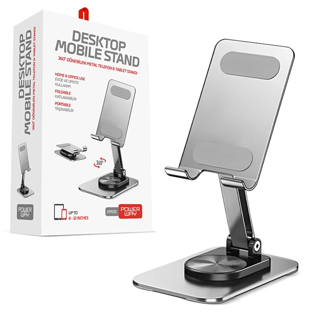 POWERWAY DMS33 FULL METAL GÖVDE 360 DERECE DÖNEBİLEN MASAÜSTÜ TELEFON STANDI