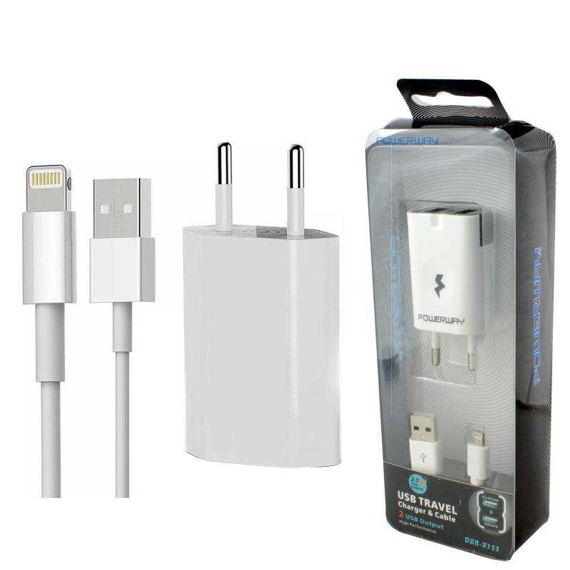POWERWAY DRN-X133 220V ŞARJ ALETİ USBX2 + IPHONE 5 KABLO