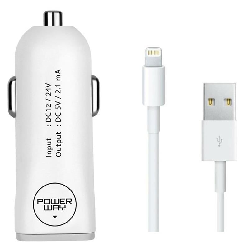 POWERWAY DRN-X33 ARAÇ ŞARJ ALETİ USBX2 + IPHONE 5 KABLO