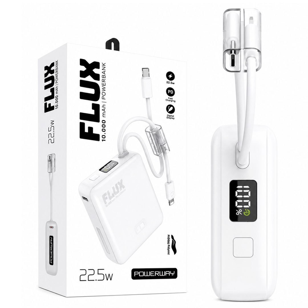POWERWAY FLUX DİJİTAL EKRAN 22.5W KABLOLU 10.000 MAH BEYAZ POWERBANK Fiyatı - Merter Elektronik