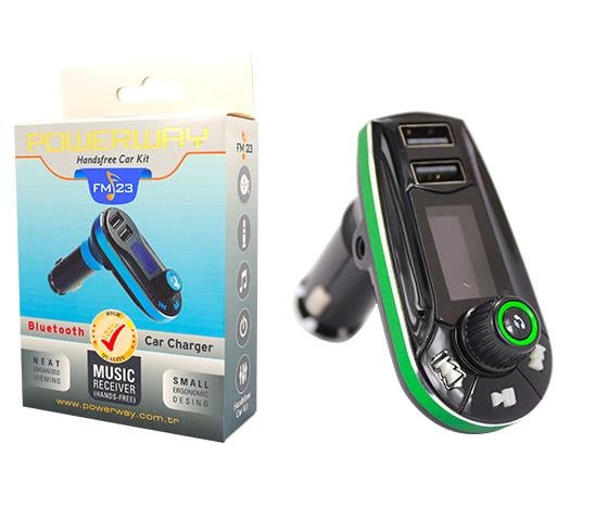 POWERWAY FM-23 BLUETOOTH FM TRANSMITTER USB/SD (HAFIZASIZ*ÇİFT USBLİ)