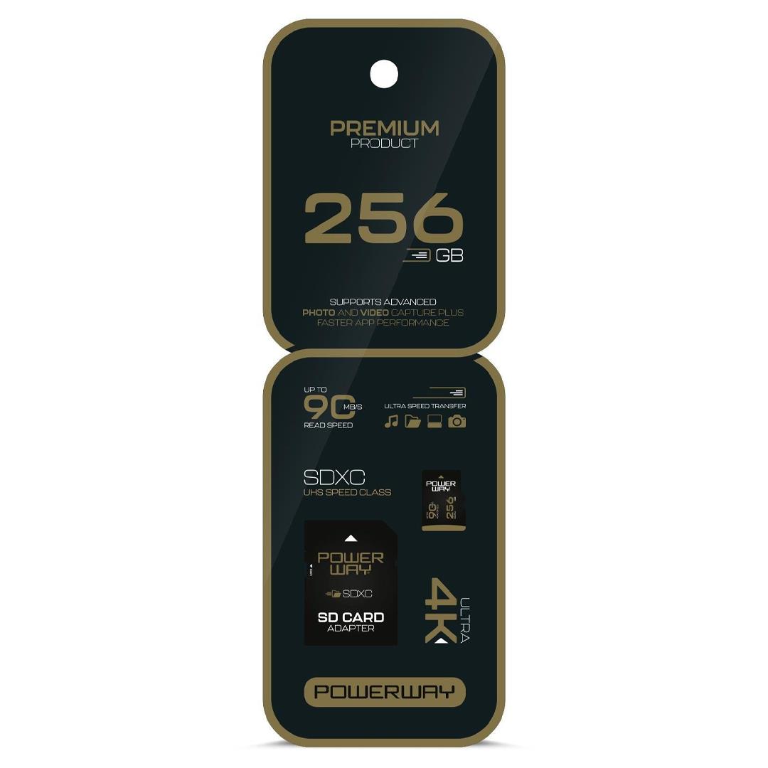 POWERWAY PREMIUM 256 GB 150MB/S ULTRA HIZLI 4K DESTEKLİ SDXC HAFIZA KARTI