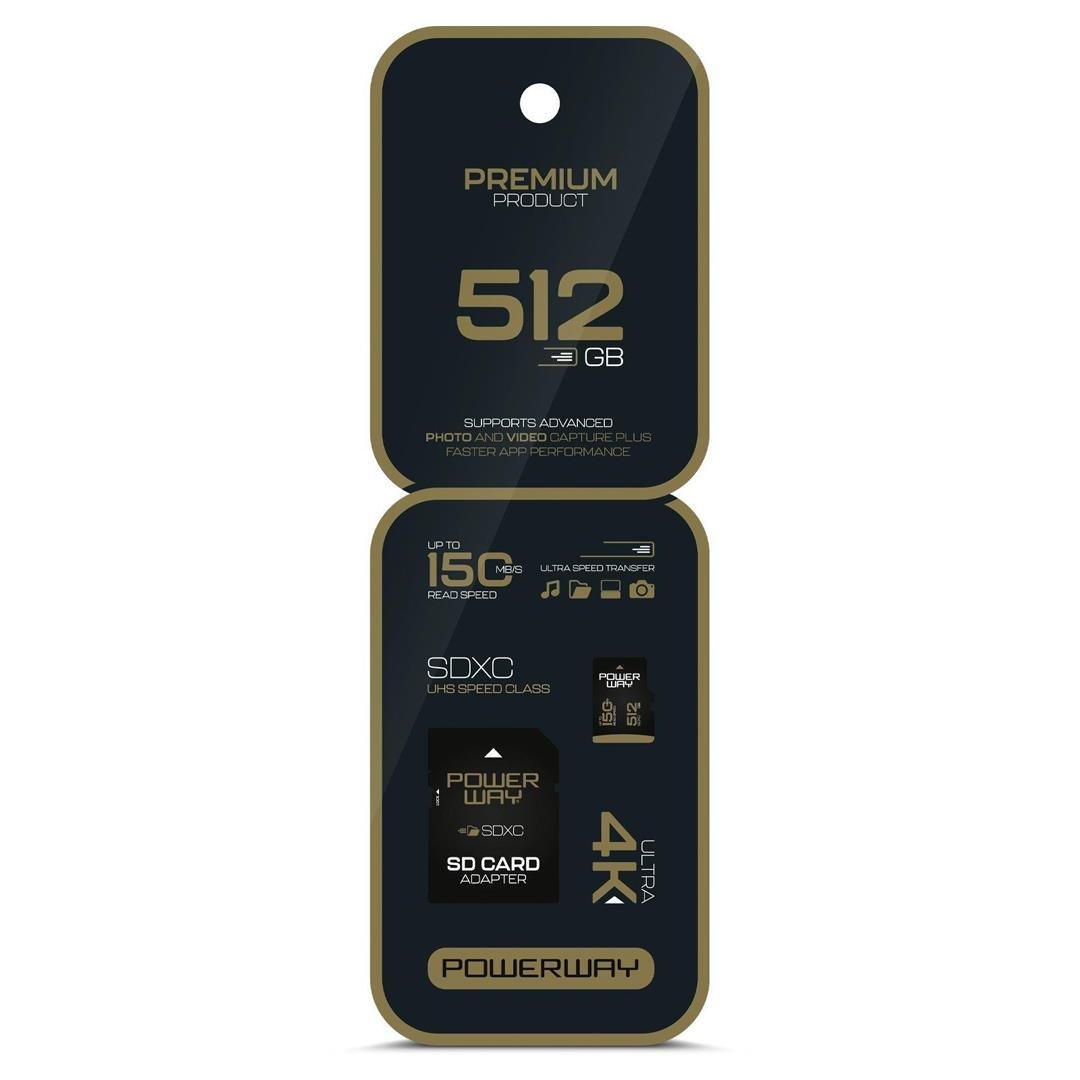 POWERWAY PREMIUM 512 GB 90MB/S ULTRA HIZLI 4K DESTEKLİ SDXC HAFIZA KARTI