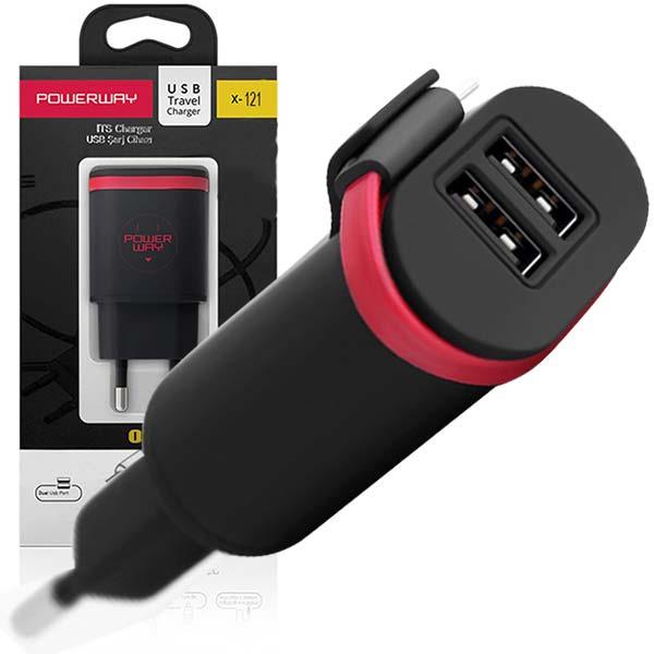 POWERWAY X-121 IPHONE LIGHTNING KABLOLU ÇİFT USB 2.1 AMPER ŞARJ CİHAZI