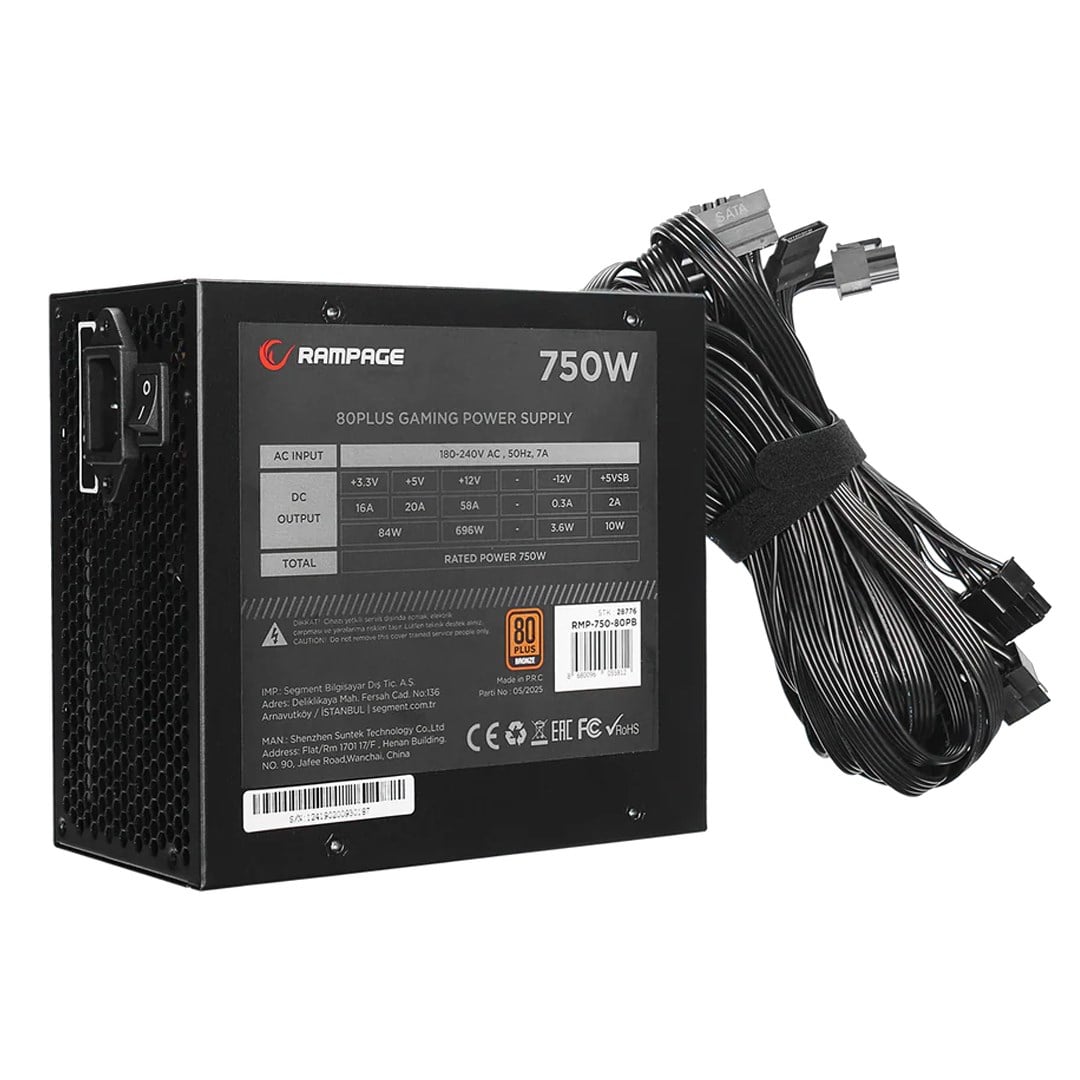 RAMPAGE RMP-750-80PB 750 WATT 80 PLUS BRONZE 140 MM FANLI GÜÇ KAYNAĞI POWER SUPLLY Fiyatı - Merter Elektronik