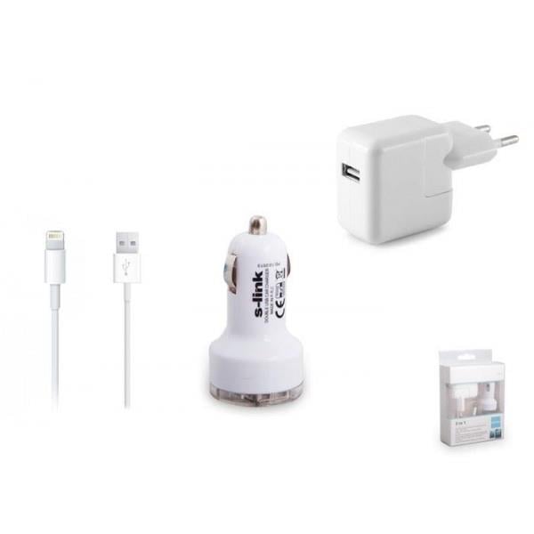 S-LINK IP-547 IPHONE 5 1000MA 3IN1 EV+ARAÇ DATA ŞARJ KABLOSU SET