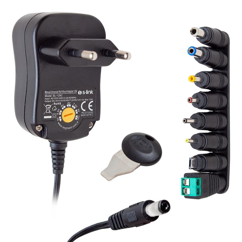 S-LINK SL-128C 3 VOLT - 12 VOLT - 1 AMPER AYARLI 8 UÇLU SWITCH MODE PLASTİK KASA ADAPTÖR