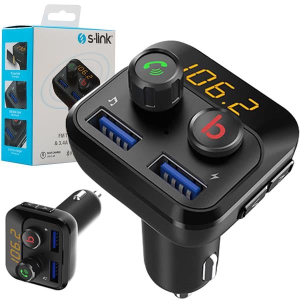 S-LINK SL-BT234 BLUETOOTH 5.0 32 GB LED EKRAN USB/BT/TF/ÇİFT USB 3.4 AMPER FM TRANSMİTTER