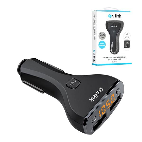 S-LINK SL-BT30 MP3 USB + BLUETOOTH DESTEKLİ 2XUSB 2.1A FM TRANSMİTTER