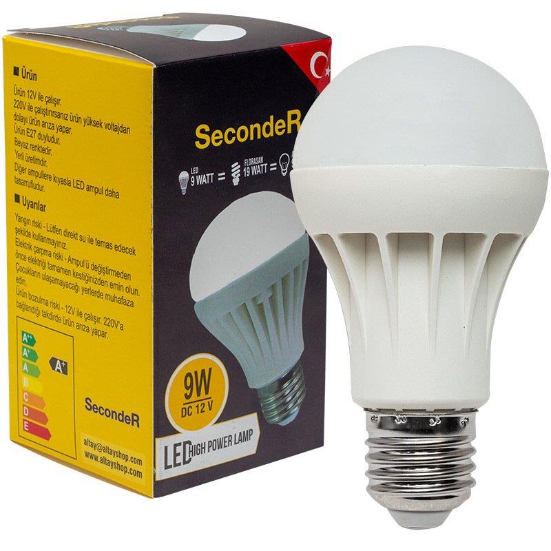 SECONDER E27 9 WATT - 12 VOLT BEYAZ LED SOLAR AMPUL
