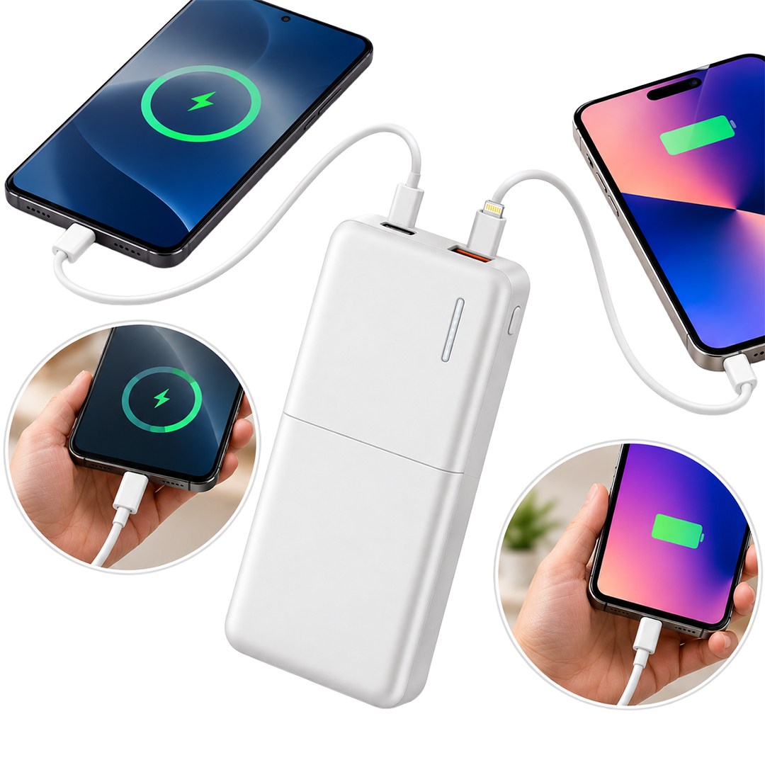 SNAPRON SNP-3009 BEYAZ 22.5W PD 10.000MAH DAHİLİ KABLOLU ŞARJLI POWERBANK
