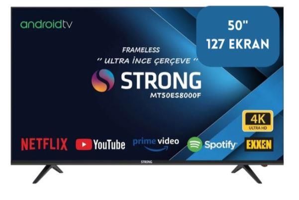 STRONG MT50ES8000F 50 127 EKRAN UYDU ALICILI 4K ULTRA HD ANDROİD SMART LED TV (2XHDMI)