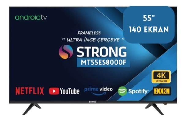 STRONG MT55ES8000F 55 140 EKRAN UYDU ALICILI 4K ULTRA HD ANDROİD SMART LED TV (2XHDMI-1XUSB)